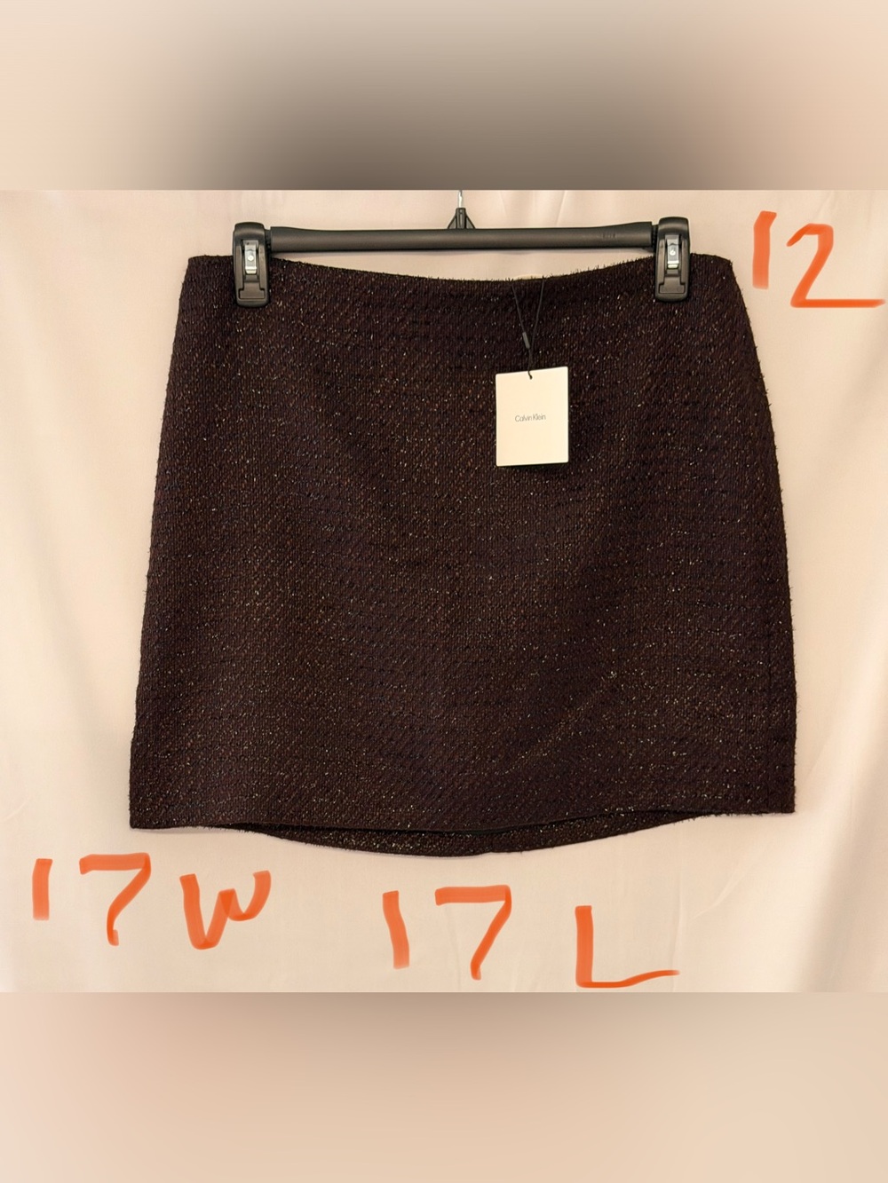 Calvin Klein Brown Tweed Mini Skirt with Subtle Metallic Thread